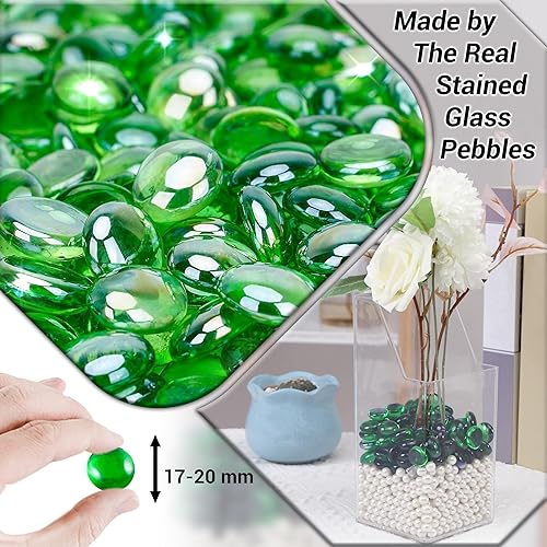 ARSUK Decorative Glass Pebbles - Vase Filler, Aquarium, Craft, Garden (70-80 Green Pebbles)