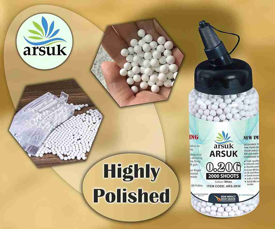 ARSUK Airsoft BB Pellets High Grade and Smooth Polished Plastic Paintballs Content (0.20g 2000 Pellets White)