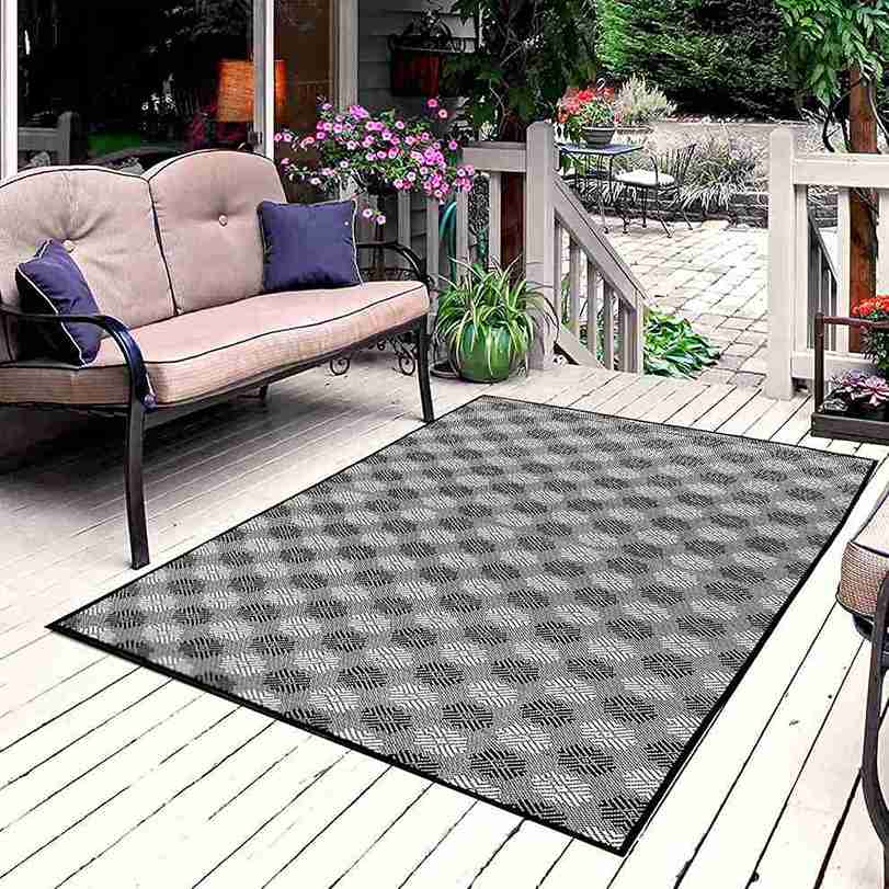 ARSUK Outdoor Rug Waterproof, Picnic Blanket Lightweight Foldable Plastic Reversible Mat (Brown & White 150x100cm)