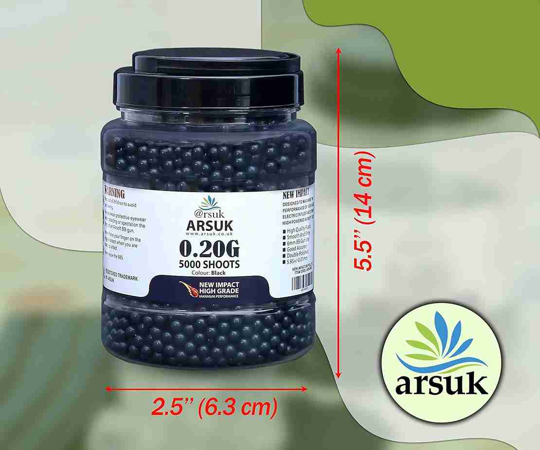 ARSUK Airsoft BB Pellets High Grade and Smooth Polished Plastic Paintballs Content (0.20g 5K Tub Black)