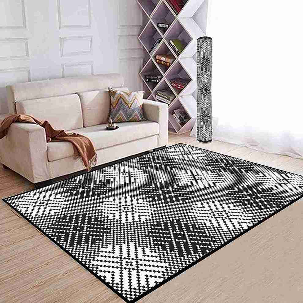 ARSUK Outdoor Rug Waterproof, Picnic Blanket Lightweight Foldable Plastic Reversible Mat (Black & white 180x120cm)