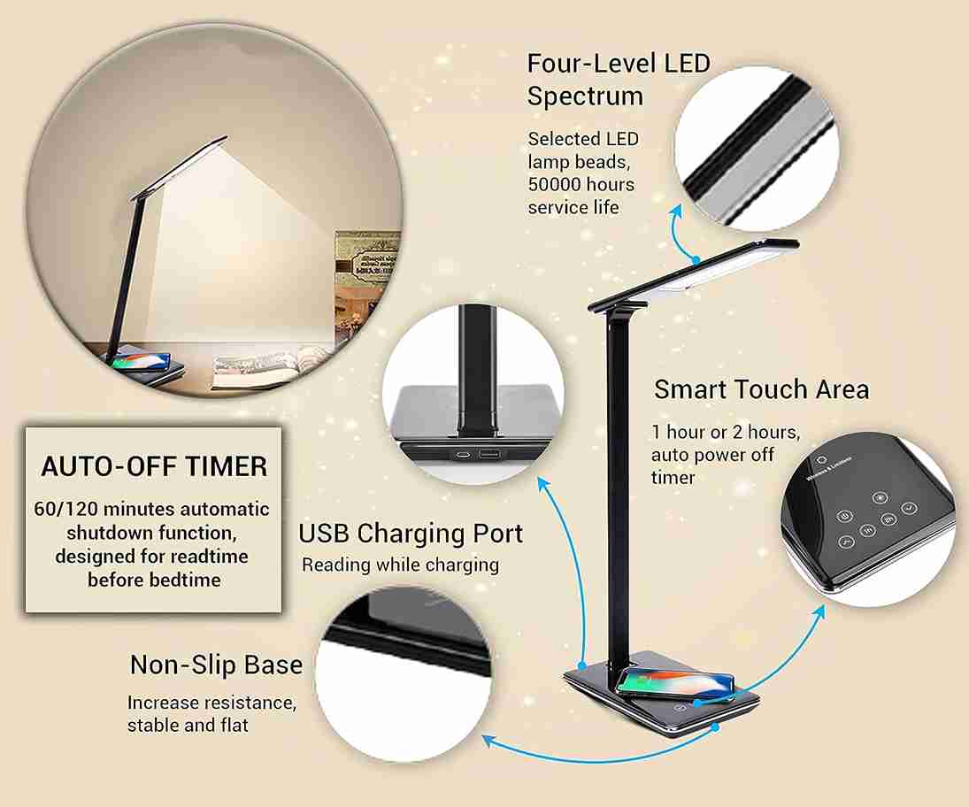 ARSUK Dimmable LED Desk Lamp: Versatile & Wireless Charging