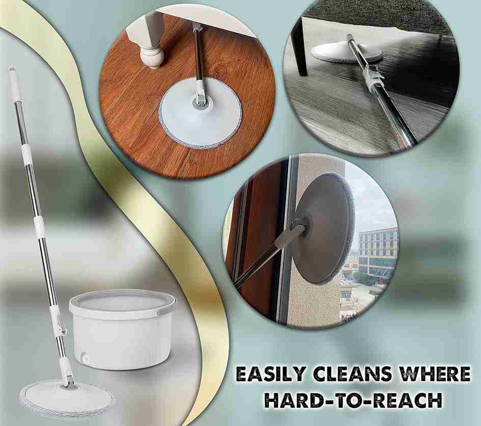 Compact Spinning Mop & Bucket Set - 360° Spin, Microfiber Heads, Telescopic Handle