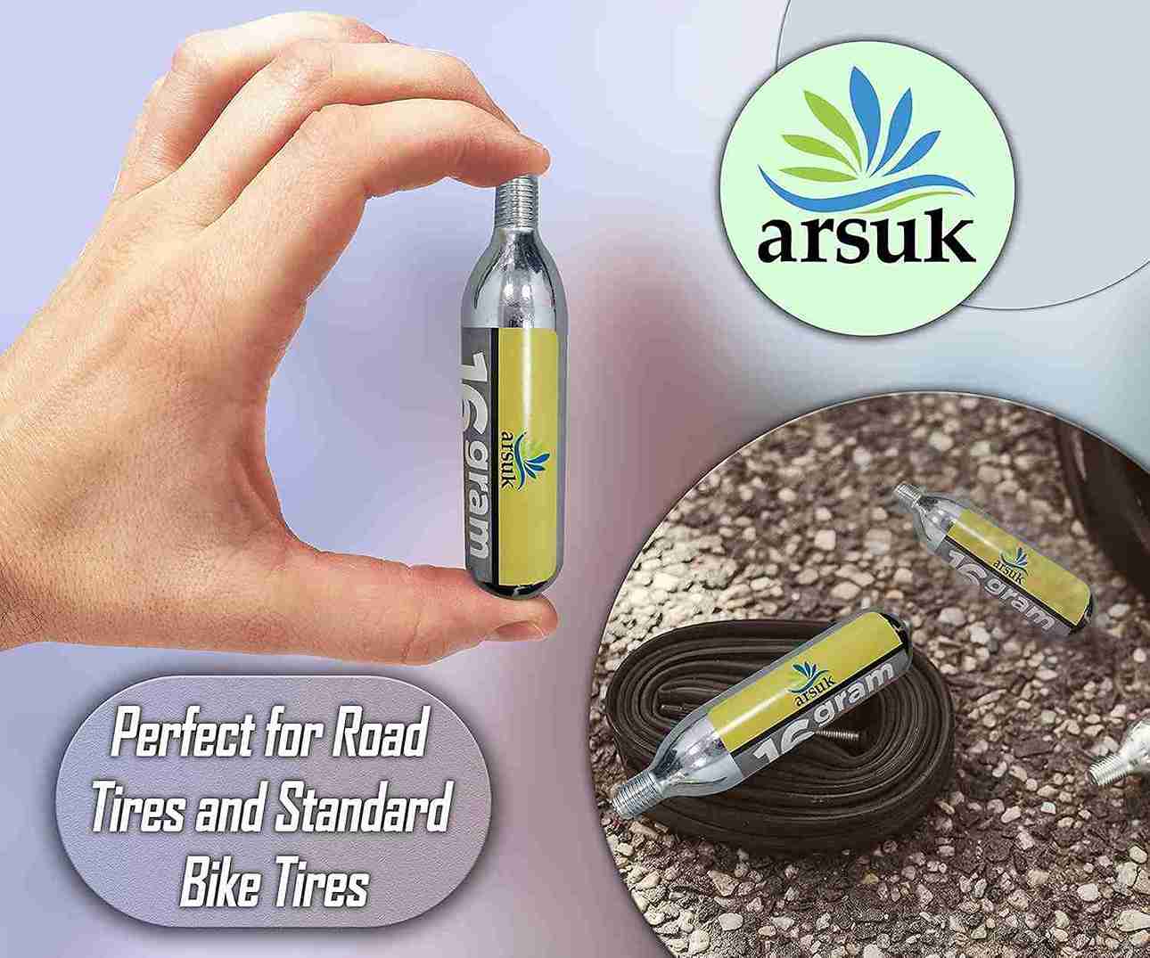 ARSUK 16g CO2 Cartridges - Quick Tire Inflation for Bikes & More