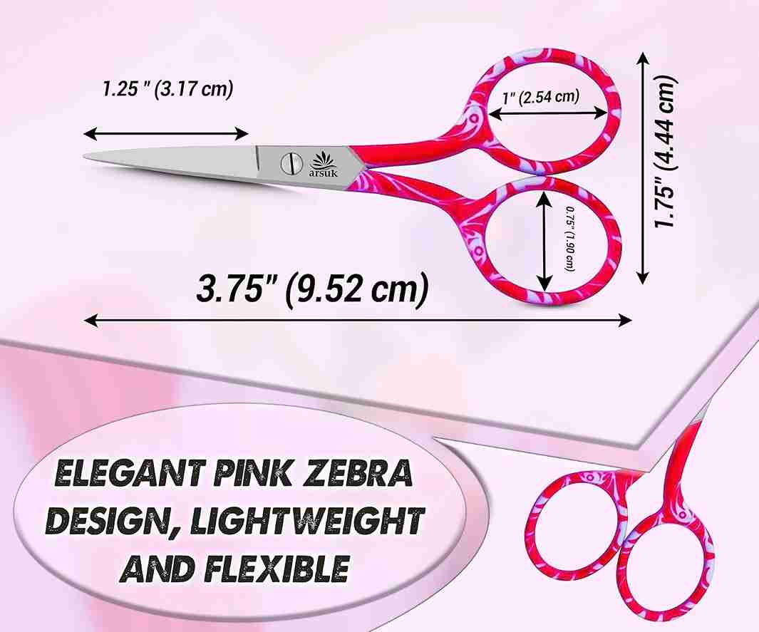 Vintage Stork Embroidery Scissors - Sharp Stainless Steel Shears for Crafting and Needlework (Pink Zebra)