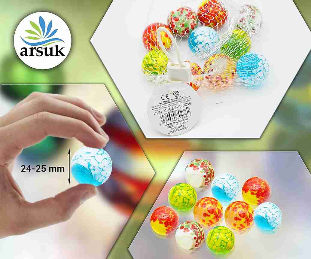 Neez Marbles - Glass Balls for Indoor and Outdoor Games for Kids in a Bag (10 PCS Dotted)