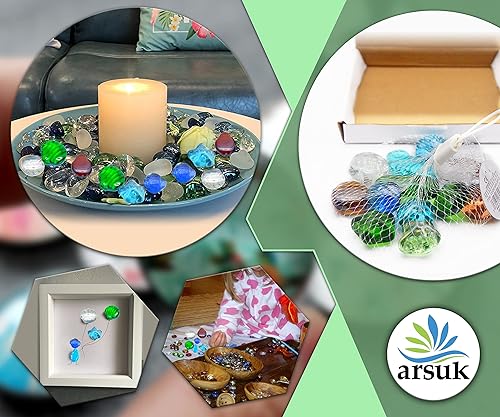 ARSUK Decorative Glass Pebbles - Vase Filler, Aquarium, Craft, Garden (12pcs Art Glass Pebbles)