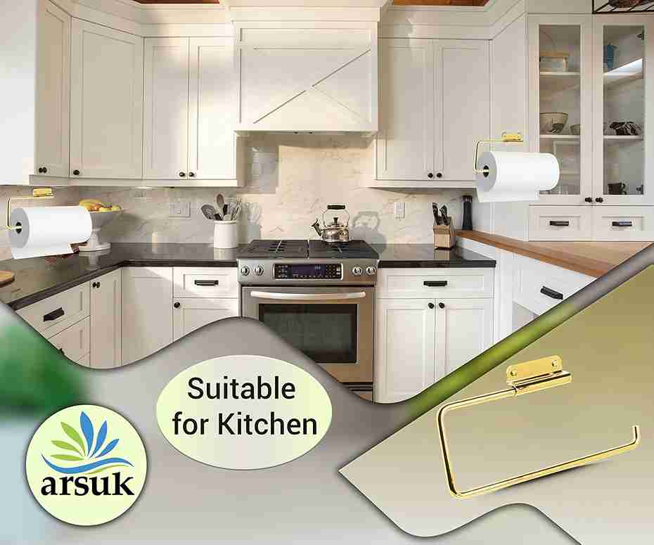 ARSUK Paper Towel Holder Under-Cabinet Stainless Steel, Wall-Mounted, Easy to Install (Gold Polish)