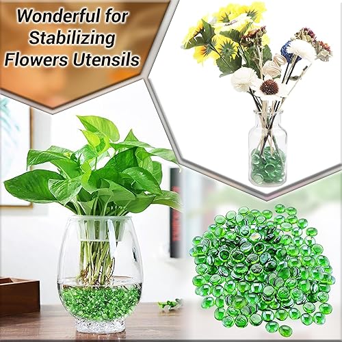 ARSUK Decorative Glass Pebbles - Vase Filler, Aquarium, Craft, Garden (180 Green Pebbles)