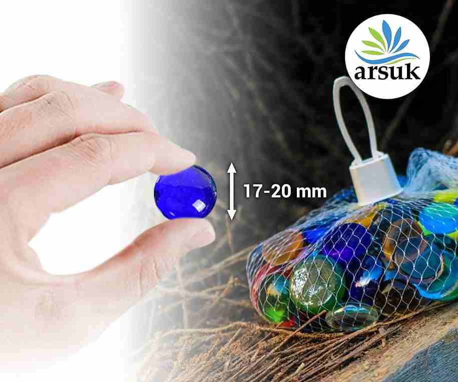 ARSUK Decorative Glass Pebbles - Vase Filler, Aquarium, Craft, Garden (70-80 Mixed Pebbles)