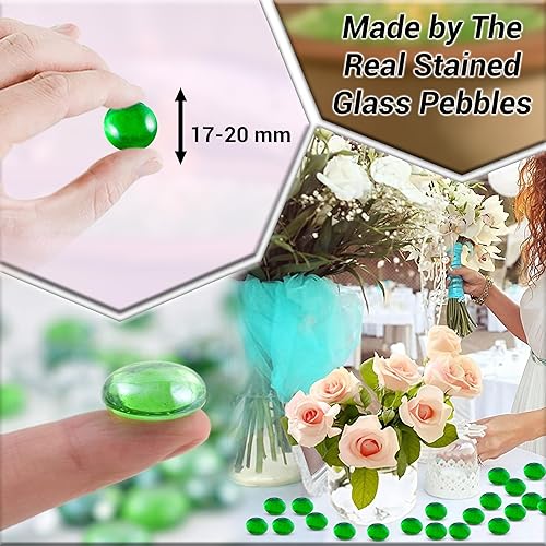 ARSUK Decorative Glass Pebbles - Vase Filler, Aquarium, Craft, Garden (180 Green Pebbles)