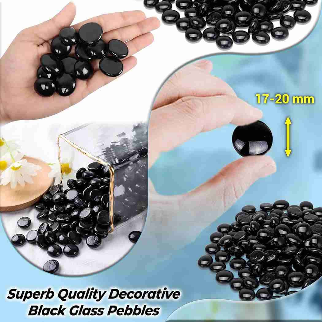 High-Quality Black Glass Pebbles by ARSUK - 70-80 Pieces, 455gm