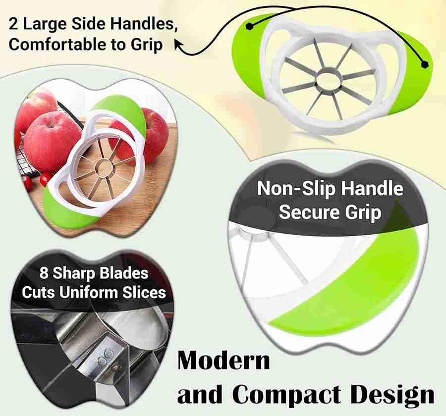 ARSUK 3-in-1 Apple Slicer, Corer, and Peeler with 8 Stainless Steel Blades (Green)