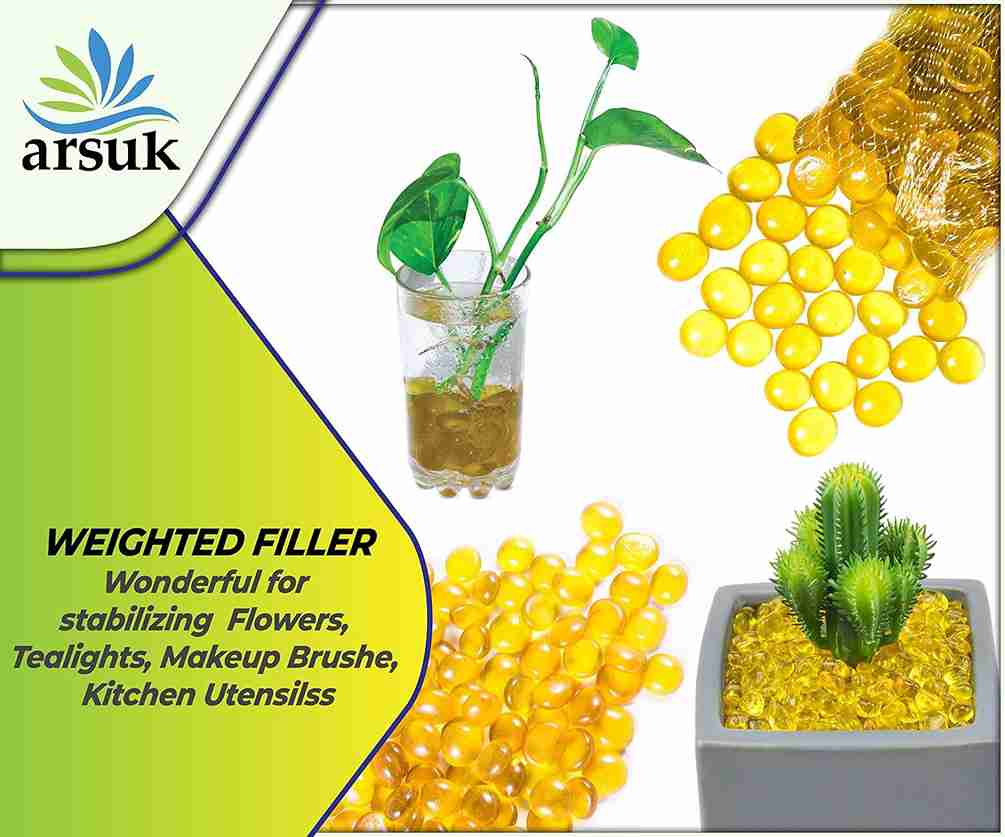 ARSUK Decorative Glass Pebbles - Vase Filler, Aquarium, Craft, Garden (70-80 yellow pebbles)