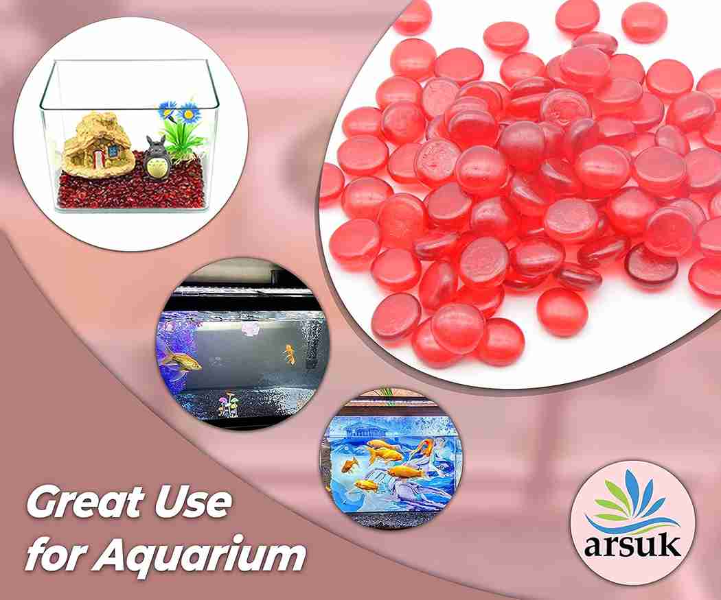 ARSUK Decorative Glass Pebbles - Vase Filler, Aquarium, Craft, Garden (170-180 Red Pebbles)