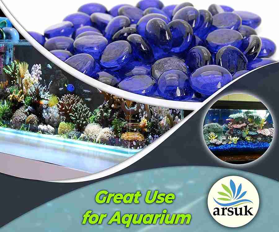 ARSUK Decorative Glass Pebbles - Vase Filler, Aquarium, Craft, Garden (170-180pcs Blue Pebbles)