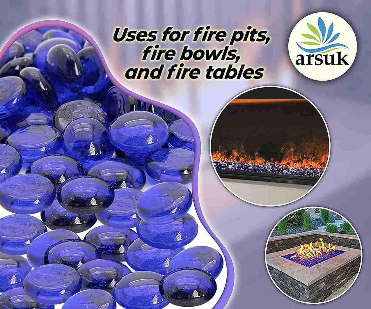 ARSUK Decorative Glass Pebbles - Vase Filler, Aquarium, Craft, Garden (170-180pcs Blue Pebbles)