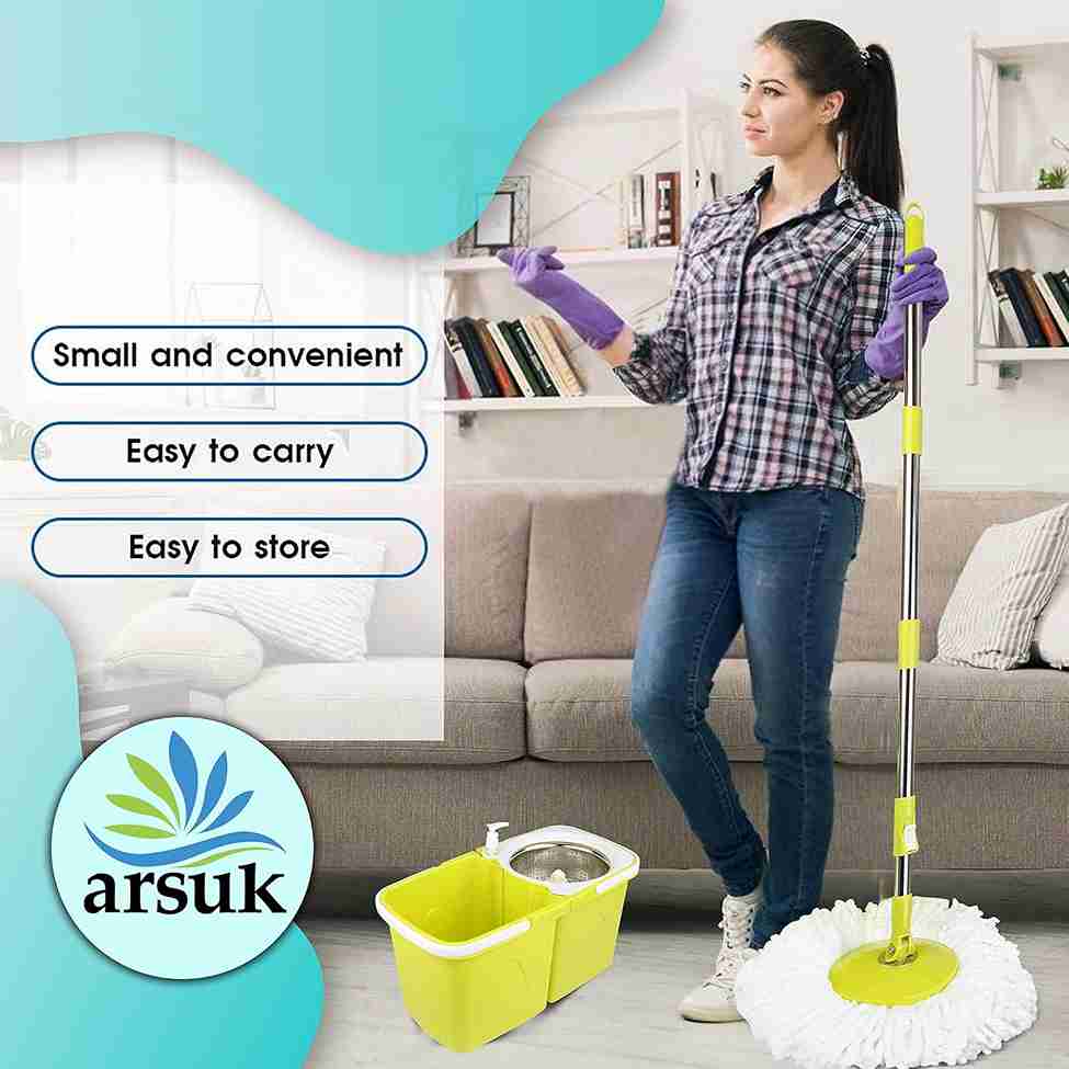 ARSUK Spinning Mop & Bucket Set - 360° Spin, Microfiber Heads, Adjustable Handle