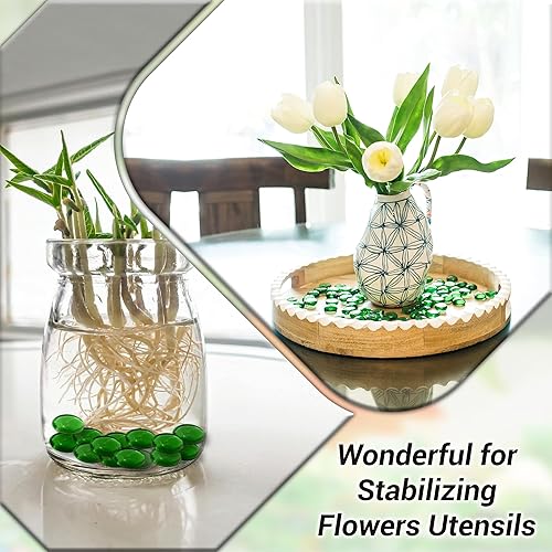 ARSUK Decorative Glass Pebbles - Vase Filler, Aquarium, Craft, Garden (70-80 Green Pebbles)