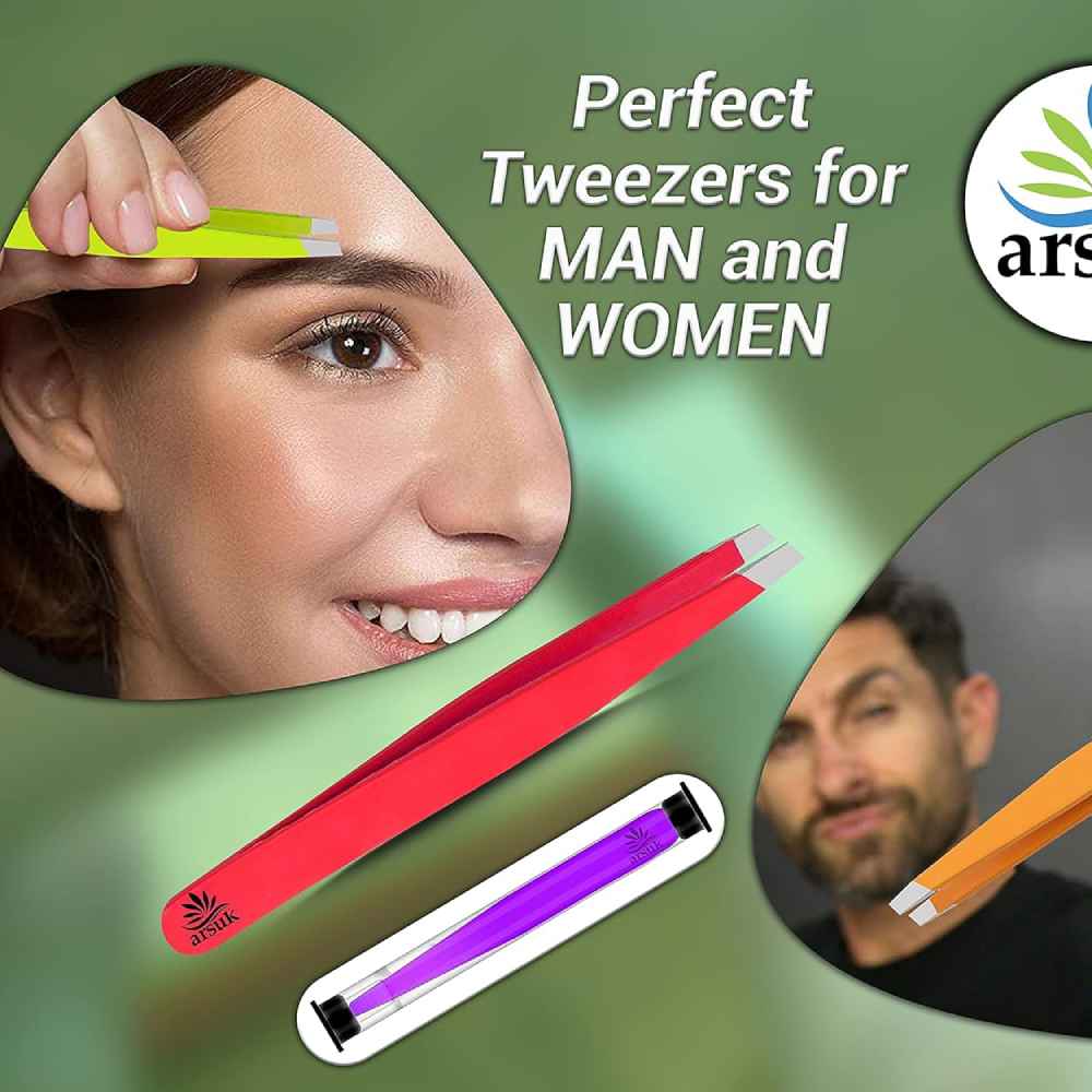 ARSUK Tweezers - Precision Hair Removal Tool (Purple Slanted)