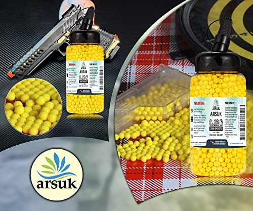 ARSUK Airsoft BB Pellets High Grade and Smooth Polished Plastic Paintballs Content (0.12g Bottle 2000 Yellow)