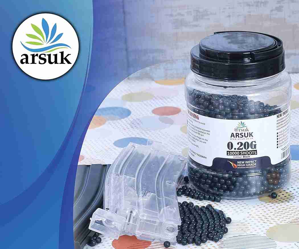 ARSUK Airsoft BB Pellets High Grade and Smooth Polished Plastic Paintballs Content (0.20g 10K Tub Black)