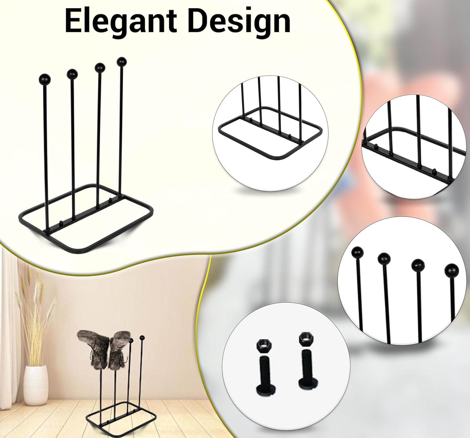 ARSUK Welly Boot Rack - Holds 2 or 4 Pairs, Sturdy Cast Iron Shoe Organizer