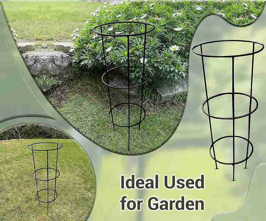 Arsuk Conical Plant Support Metal for Garden, Grow Through Circular Peony Cage 78.5 x 37 x 6cm (Black)