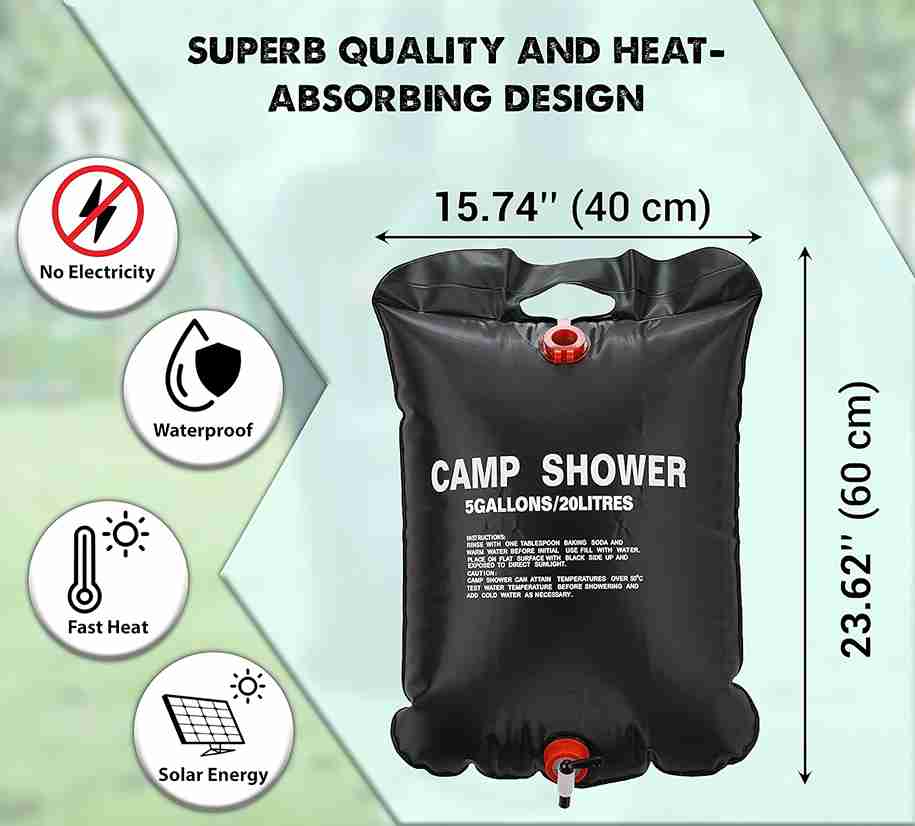 ARSUK 20L Portable Solar Camping Shower Bag - Black