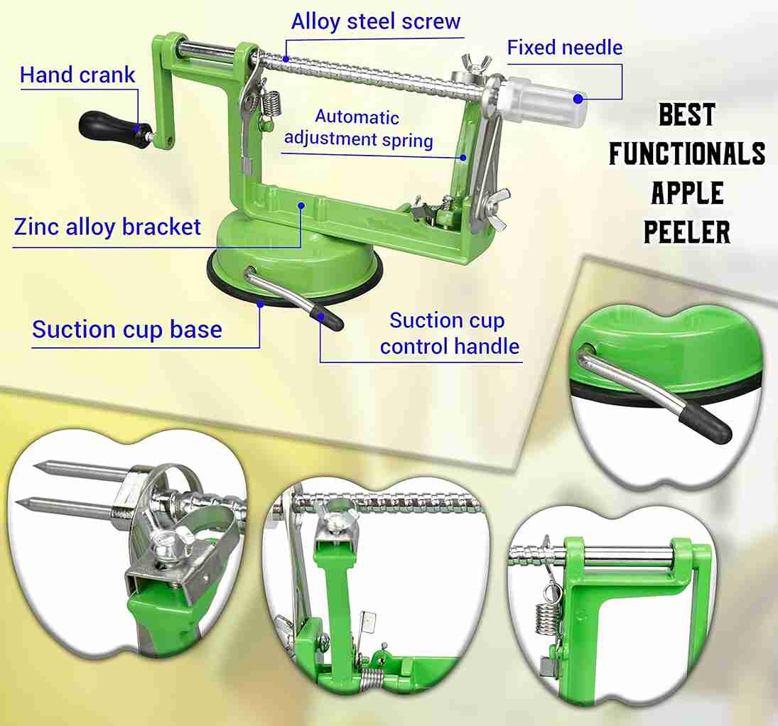 ARSUK Apple Peeler - Stainless Steel Fruit and Vegetable Peeler, Corer, and Slicer (Green)