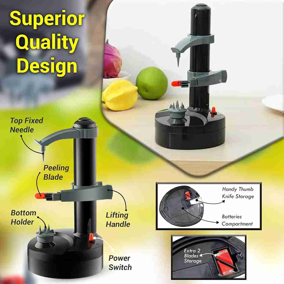 ARSUK Electric Potato and Apple Peeler - Automatic Corer & Cutter with 3 Blades (Black)