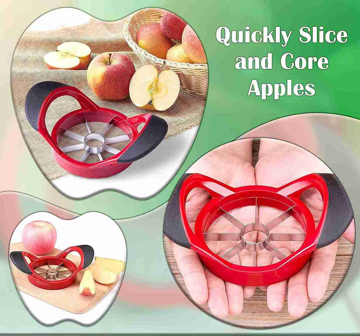 ARSUK 3-in-1 Apple Slicer, Corer, and Peeler - Stainless Steel Blades, Red Handle