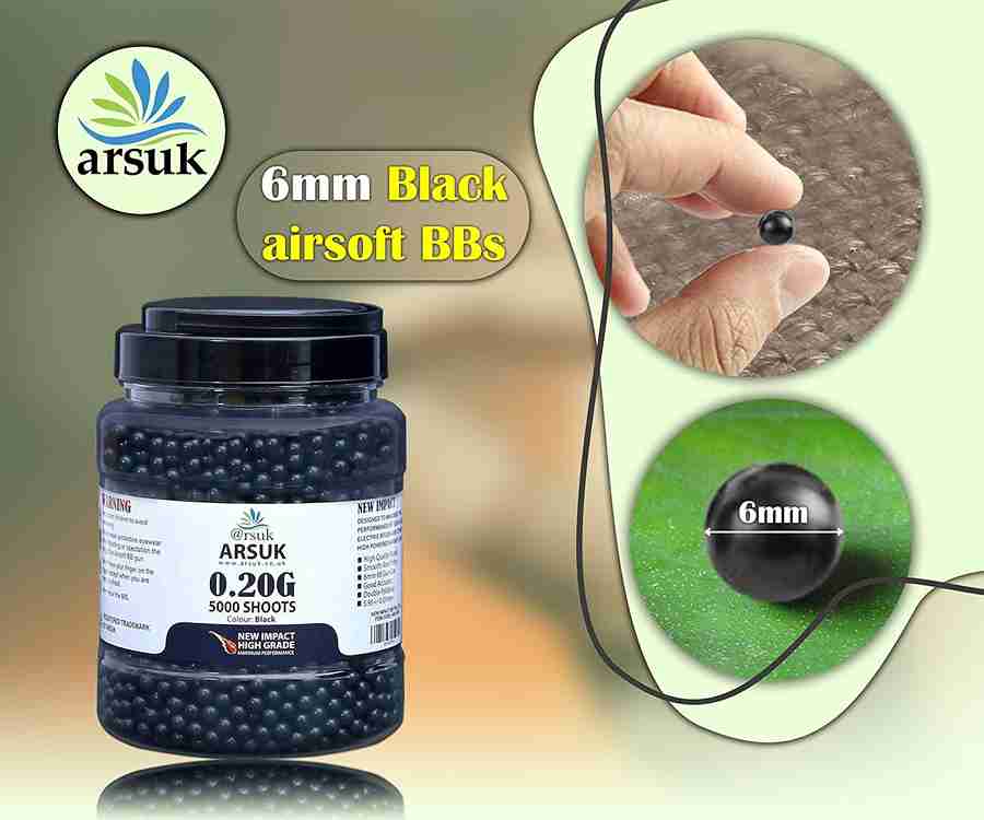 High-Grade 0.20g ARSUK Airsoft BB Pellets - 5000 Rounds, 6mm, Black