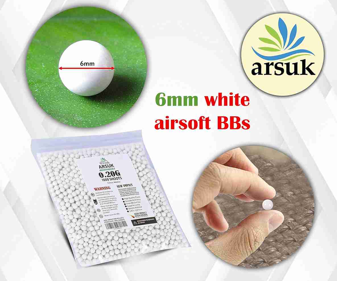 ARSUK Airsoft BB Pellets 6mm BBs 0.20g High Grade and Smooth Polished Plastic Paintballs Content 1000 Rounds