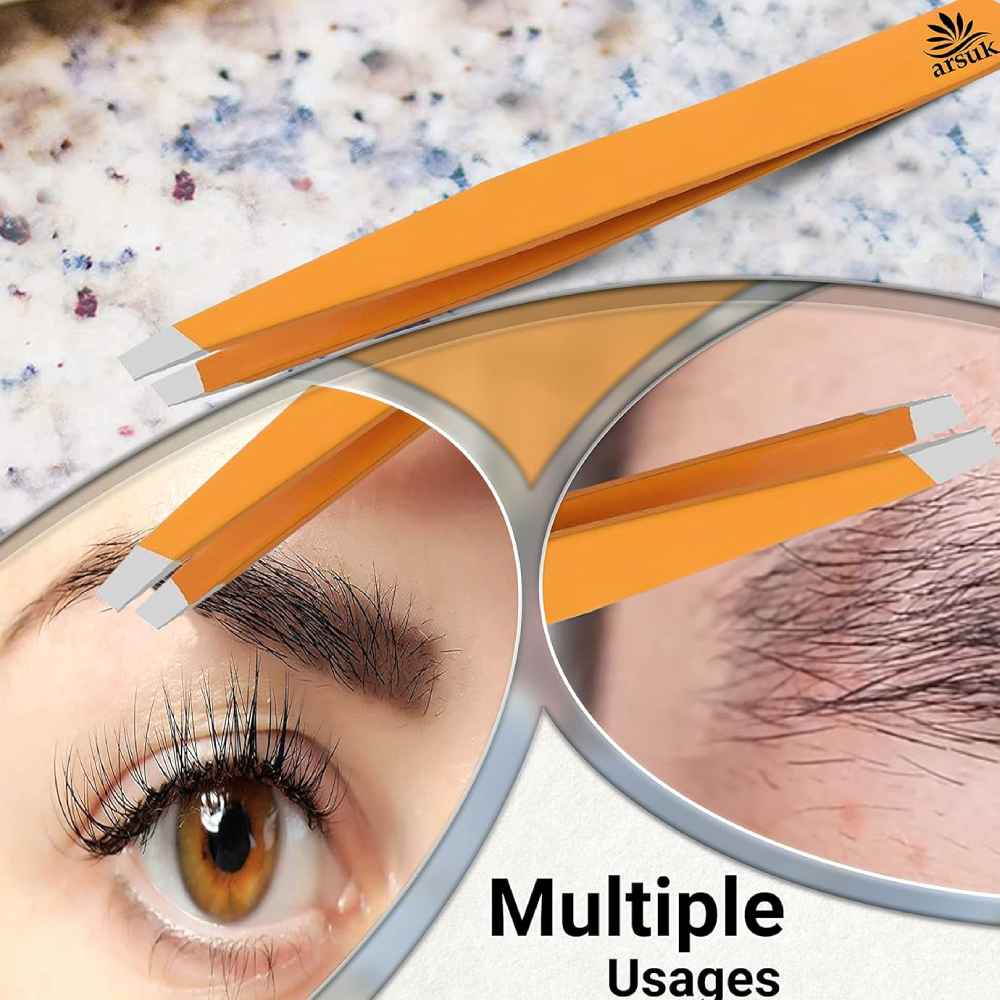 ARSUK Tweezers - Precision Hair Removal Tool (Orange Slanted)