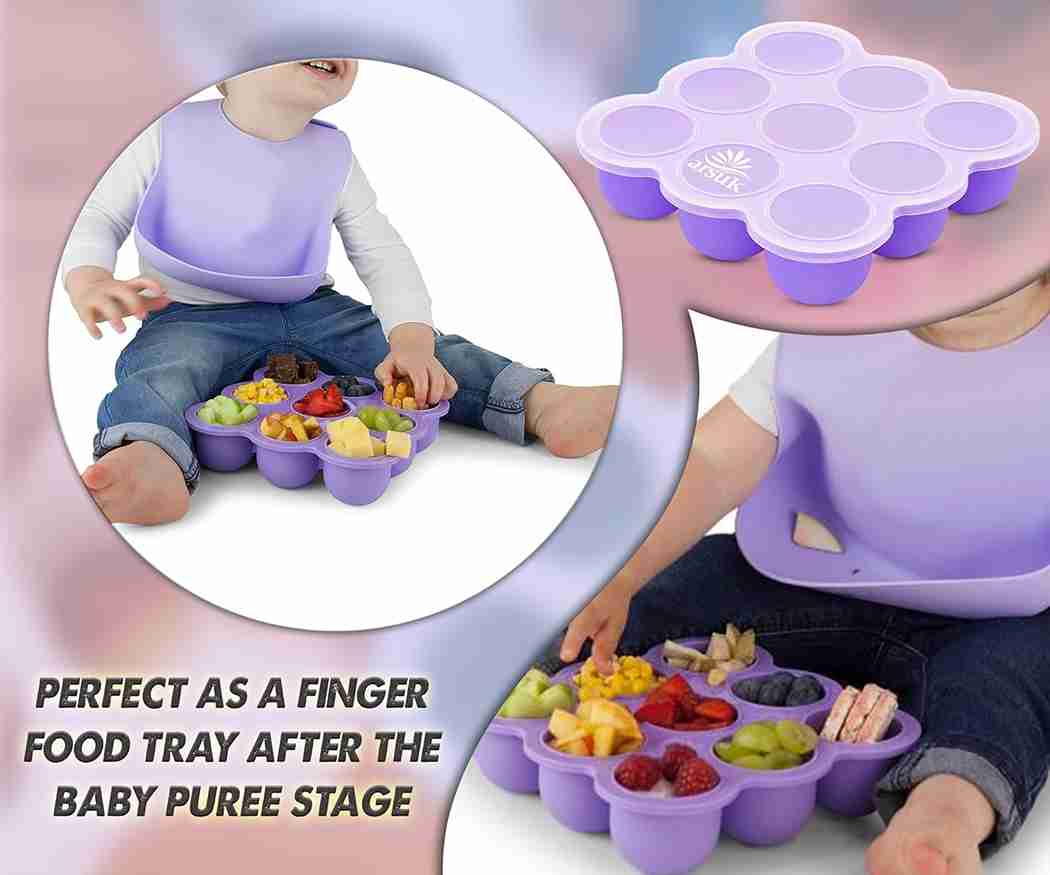 ARSUK Baby Food Storage Containers - Silicone Freezer Tray with Lids, 9x75ml Weaning Pots for Baby Food Purees (283g)