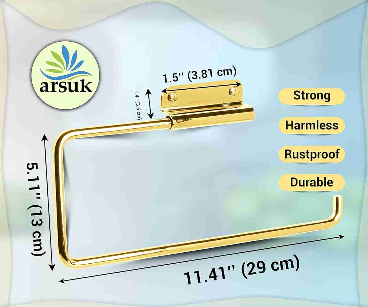 ARSUK Paper Towel Holder Under-Cabinet Stainless Steel, Wall-Mounted, Easy to Install (Gold Polish)