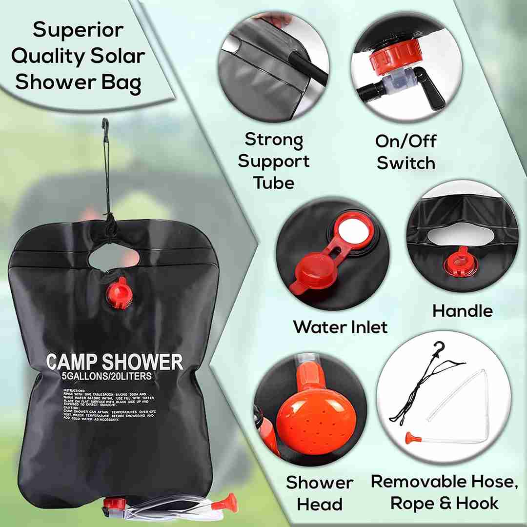 ARSUK Portable Camping Solar Shower Bag - 5 Gallons (20L) BPA-Free, Eco-Friendly, & Easy to Use