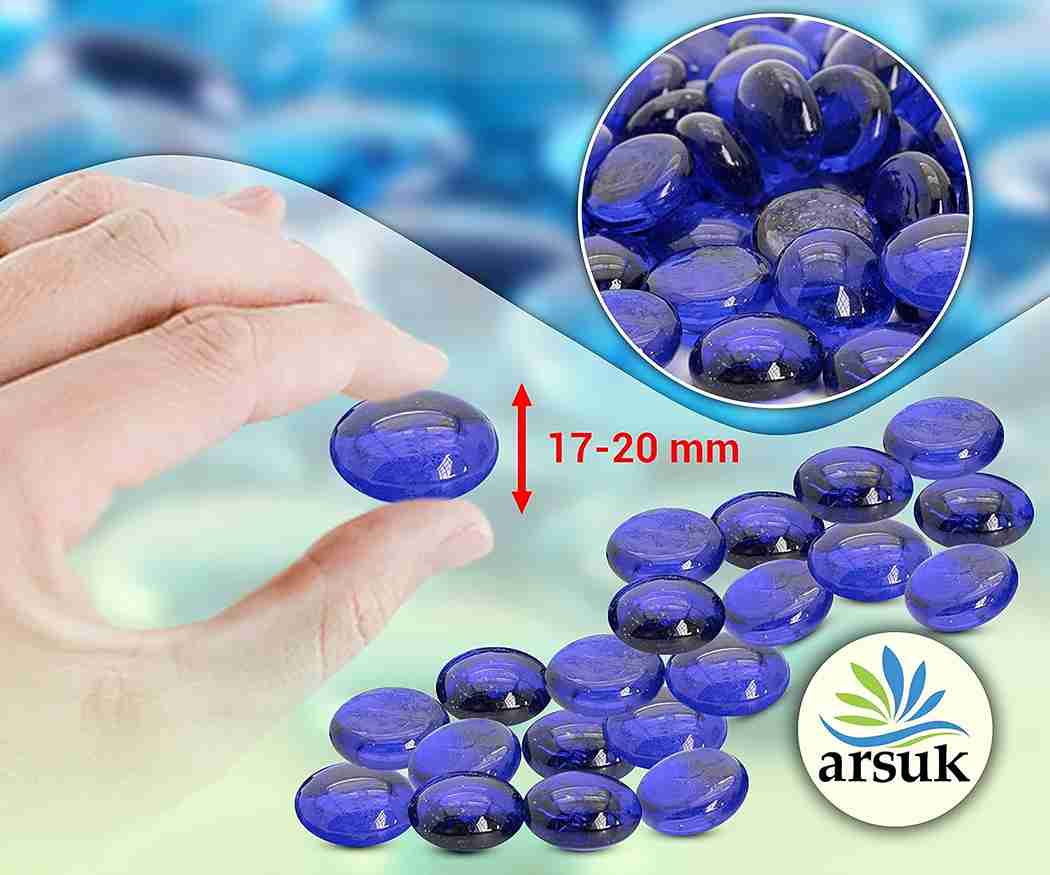 ARSUK Decorative Glass Pebbles - Vase Filler, Aquarium, Craft, Garden (70-80 Blue Pebbles)