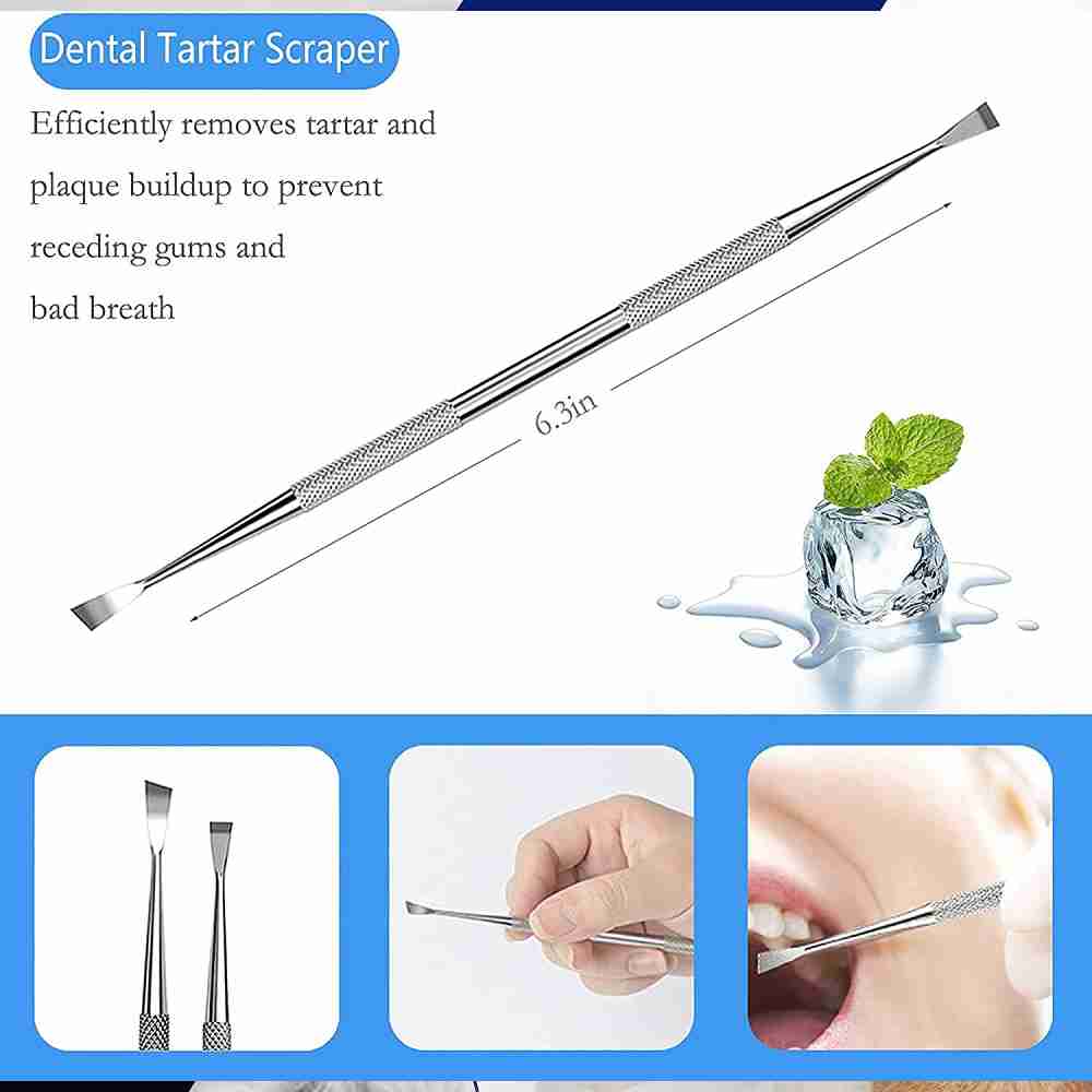 Dental Plaque Scaler- Stainless Steel Double Head Tart Scraper - Teeth Cleaning Tools (6.5" Scraper)