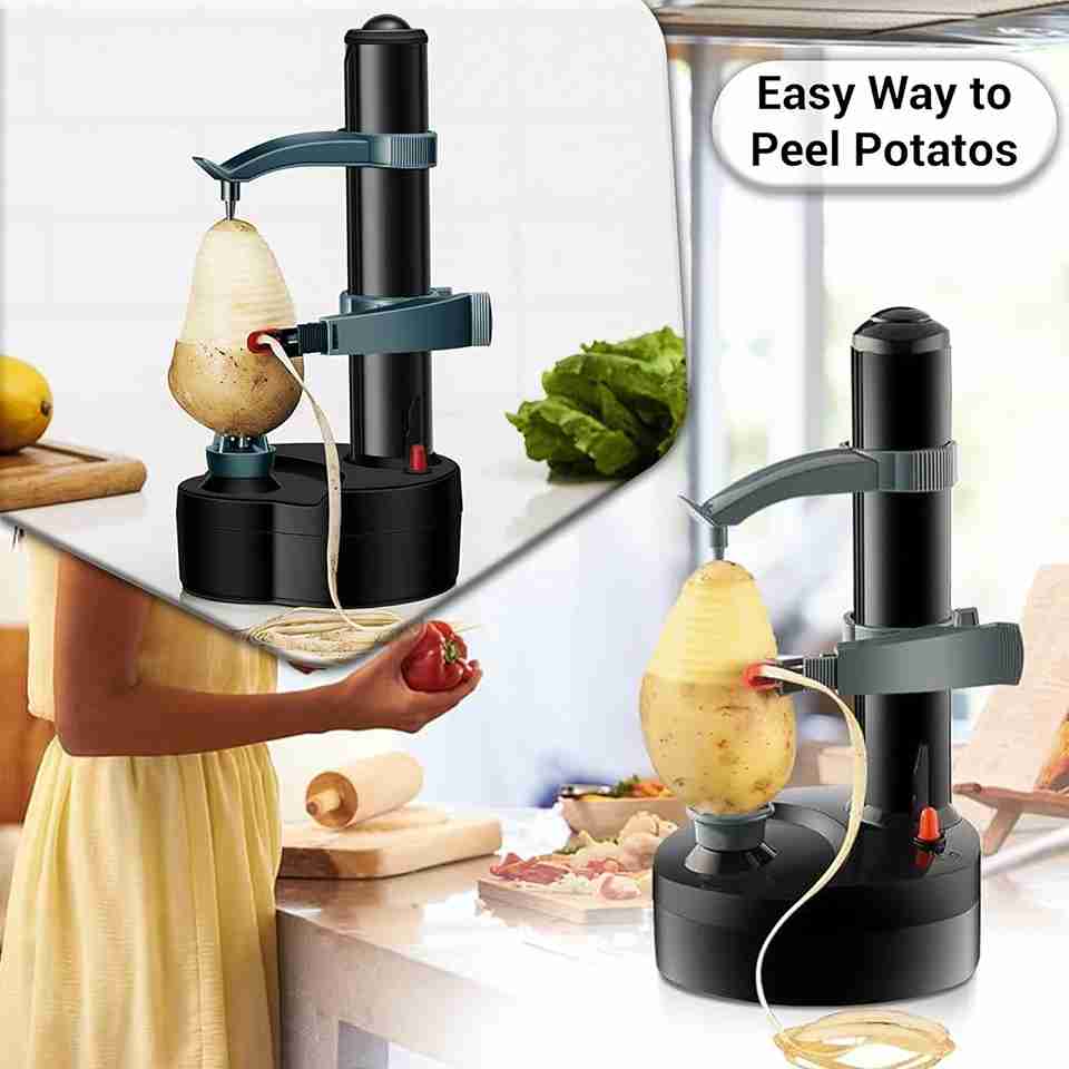 ARSUK Electric Potato and Apple Peeler - Automatic Corer & Cutter with 3 Blades (Black)