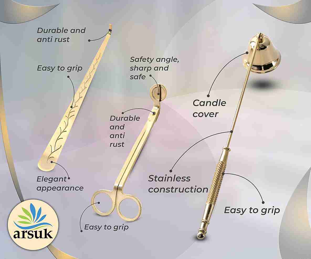 ARSUK Candle Snuffer - 3 in 1 Candle Wick Trimmer Set, Candle Care Kit with Cutter, Snuffer, Wick Dipper  (Set of 3pcs)