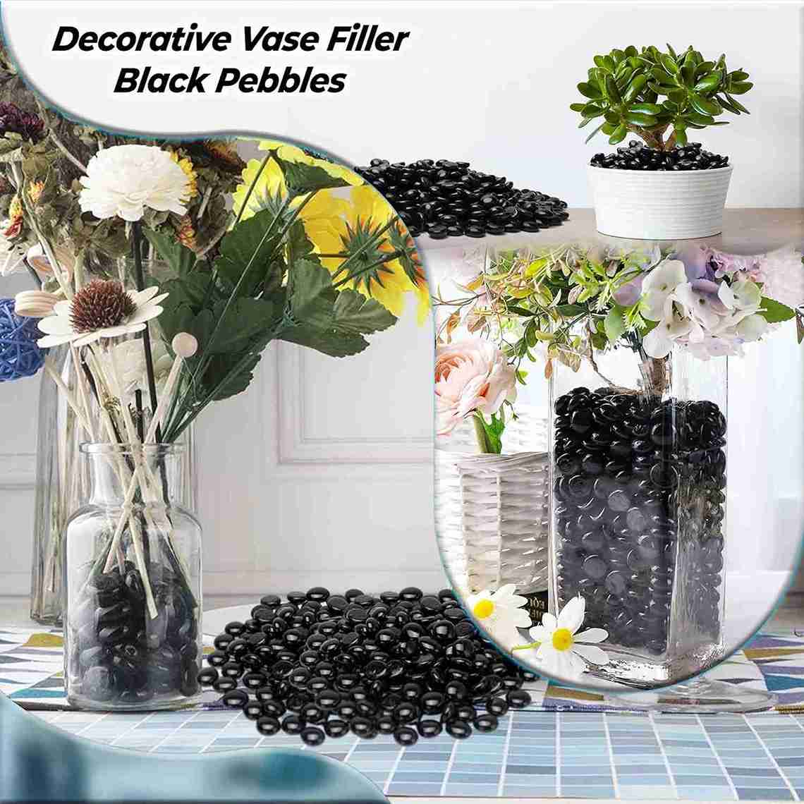 ARSUK Decorative Glass Pebbles - Vase Filler, Aquarium, Craft, Garden (100 Black Pebbles)