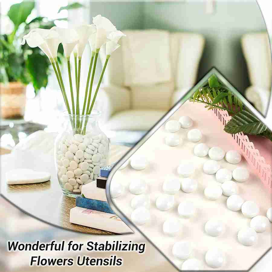 ARSUK Decorative Glass Pebbles - Vase Filler, Aquarium, Craft, Garden (80 Pieces - White Pebbles)