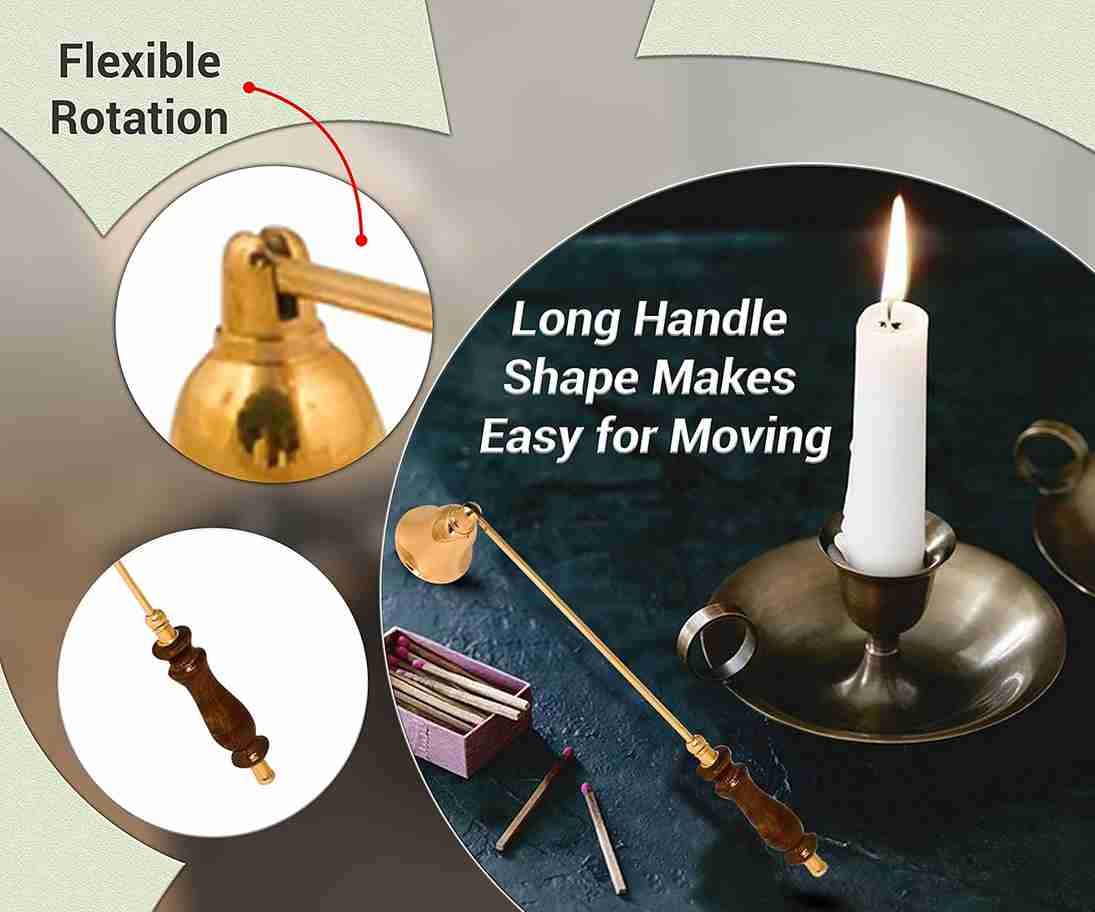 ARSUK Candle Snuffer Fire Extinguisher Candle Cover Tool Made of Stainless Steel 30x5 cm (Wooden Handle)