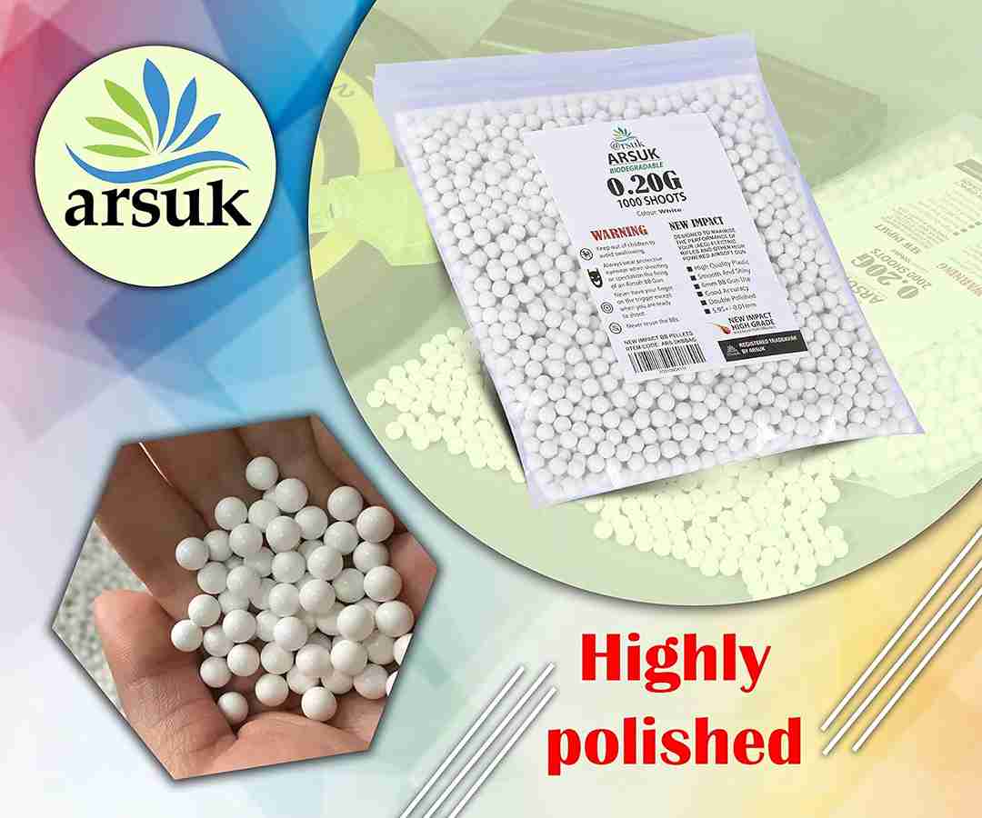 ARSUK Airsoft BB Pellets 6mm BBs 0.20g High Grade and Smooth Polished Plastic Paintballs Content 1000 Rounds