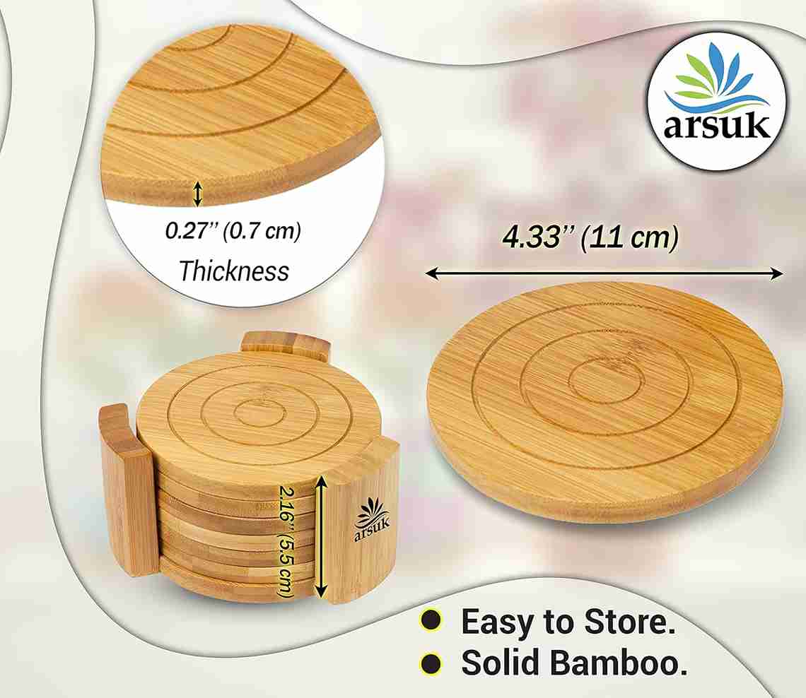 Handmade Wooden Coasters: Flower Engravings, Set of 6