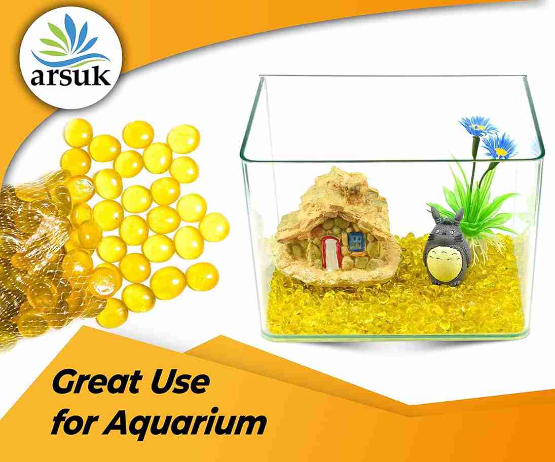 ARSUK Decorative Glass Pebbles - Vase Filler, Aquarium, Craft, Garden (70-80 yellow pebbles)