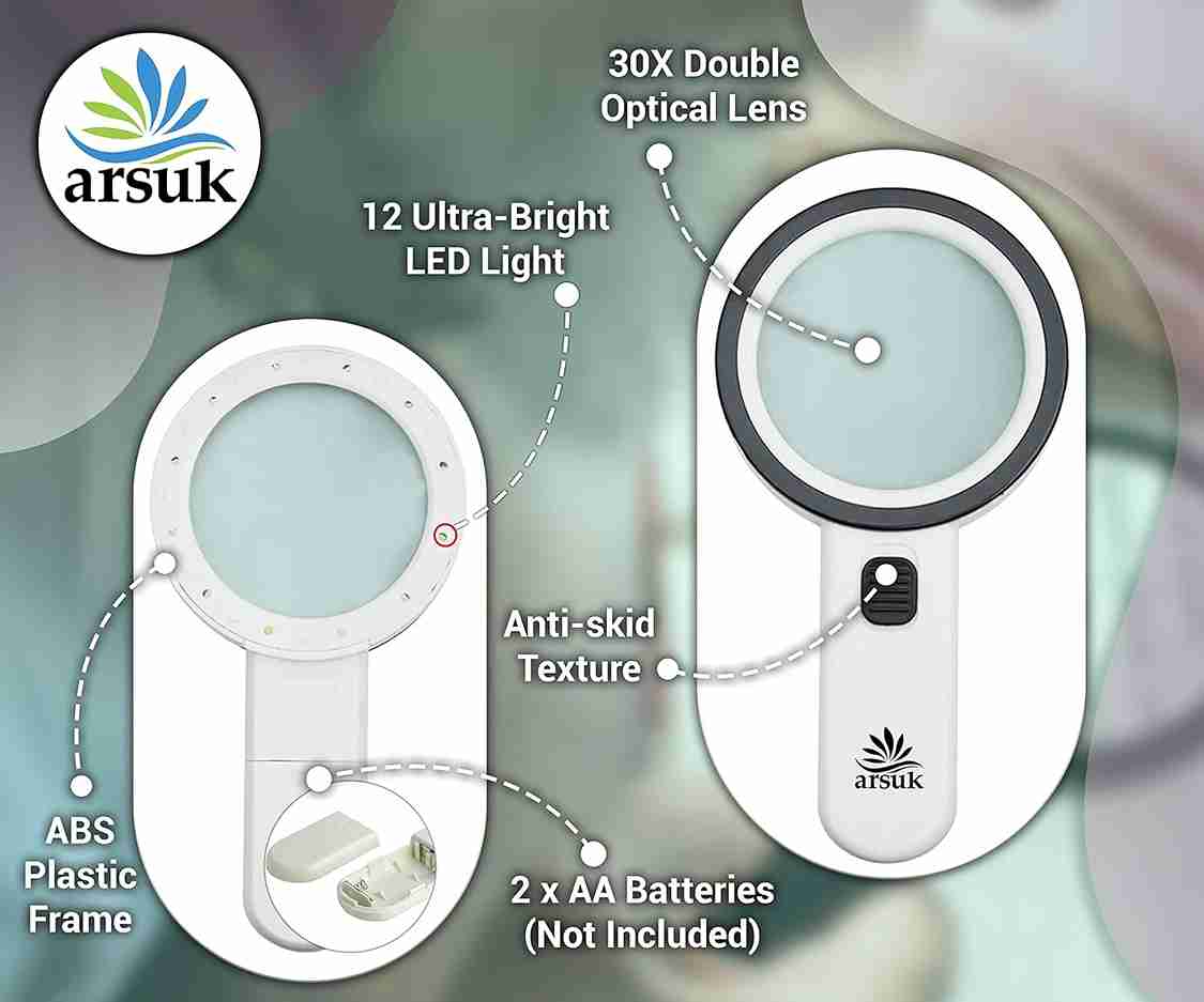 ARSUK 30X Magnifying Glass with LED Lights: Ideal for Low Vision Reading