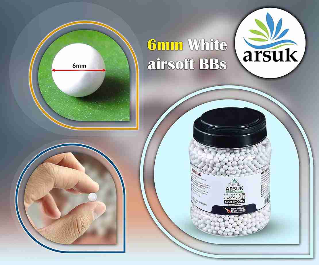 High-Grade 0.20g ARSUK Biodegradable Airsoft BB Pellets - 5000 Rounds, 6mm, White